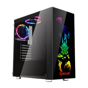 REDRAGON GC-608 STEELJAW GAMING CASE Tempered Glass Front Side, 2 x RGB Fan, Micro ATX Desktop Chassis, Black