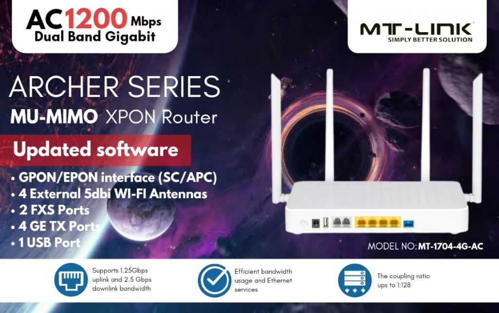 MT-1704-4G-AC ARCHER SERIES GPON ONU AC1200MBPS DUAL BAND GIGABIT MU ...