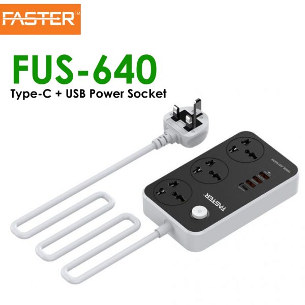 Faster FUS-640 Power Strip Extension with PD+3 QC3.0 USB Ports Price in Karachi Pakistan - COMPUTER CHOICE