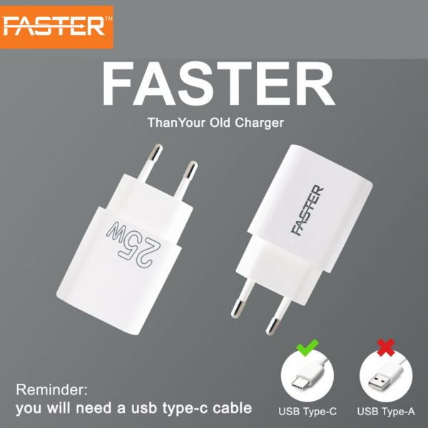 FASTER PD25W-EU Type-C Super Fast Charging Adapter For Samsung & iPhone Price in Karachi Pakistan - COMPUTER CHOICE