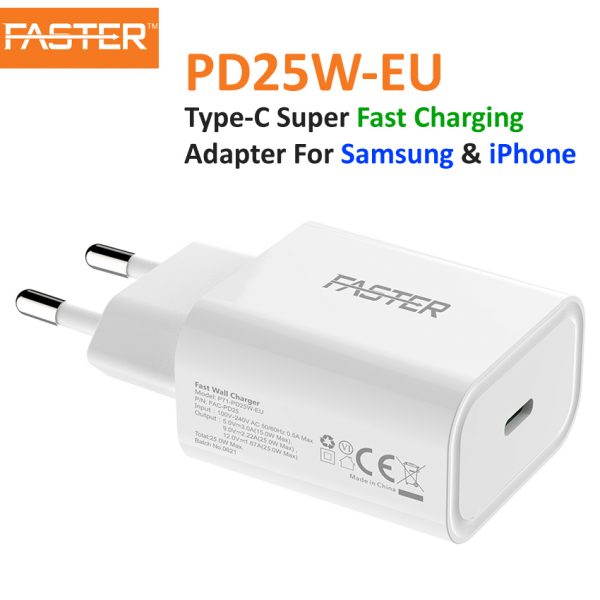 FASTER PD25W-EU Type-C Super Fast Charging Adapter For Samsung & iPhone Price in Karachi Pakistan - COMPUTER CHOICE
