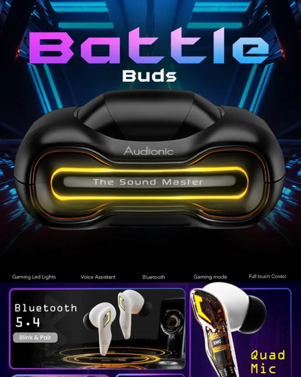 Audionic Airbud Battlebuds Quad Mic, ENC Wireless Earbuds