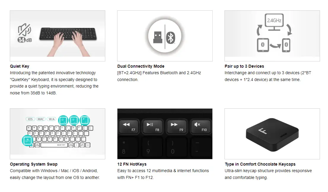 A4Tech FBK27C AS QuietKey Wireless Bluetooth Rechargeable Keyboard - A4Tech Multi Device Keyboard FBK27C AS QuietKey Wireless Bluetooth Rechargeable Keyboard - Keyboard that can Connects 3 Devices same Time