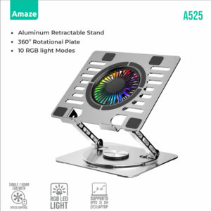 Amaze A525 Laptop Aluminum Rotatable RGB Cooling Stand, AMAZE A525, AMAZE, A525, AMAZE A525 LAPTOP COOLING STAND, AMAZE A525 RGB ALUMINUM Laptop Rotatable Stand, Aluminum Aluminium Laptop Stand, Laptop Aluminum Rotatable Laptop Stand, AMAZE Rotatable Laptop Stand, 360 Rotatable Laptop Stand, Aluminium Alloy Laptop Stand, Aluminium Laptop Stand, Laptop Stand, Laptop Stand with Grip Rubbers, Laptop Stand Best Prices in Karachi Pakistan, AMAZE Best Prices in Karachi Pakistan, AMAZE Rotatable Laptop Stand Best Prices in Karachi Pakistan, 360° Rotating Laptop Stand Best Prices in Karachi Pakistan