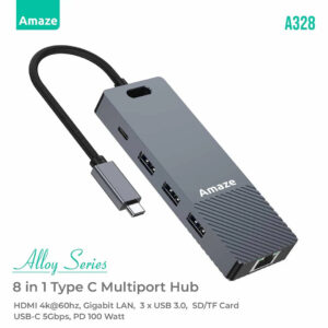 AMAZE A328 Alloy Series 8-in-1 Multiport HUB, AMAZE A328, AMAZE A328 8-in-1 Multiport HUB, 8-in-1 Multiport HUB, A328, Amaze Alloy Series 8-in-1 Multiport Hub | A328, AMAZE A328 8-in-1 Multiport HUB Adapter, AMAZE A328 Aluminum Alloy 8in1 Multiport HUB Adapter, AMAZE A328 Aluminum Alloy 8in1 Multiport HUB Adapter HDMI 4K @60Hz Display + Gigabit LAN 1000 MBPs + USB 3.0 5GBPs x3 + Type-C PD 100W + SD + TF Card Reader, AMAZE A328 Alloy Series 8-in-1 Multiport HUB Adapter Best Discounted Minimum Price in Karachi Pakistan, AMAZE All Products Available at Best Discounted Minimum Price in Karachi Pakistan