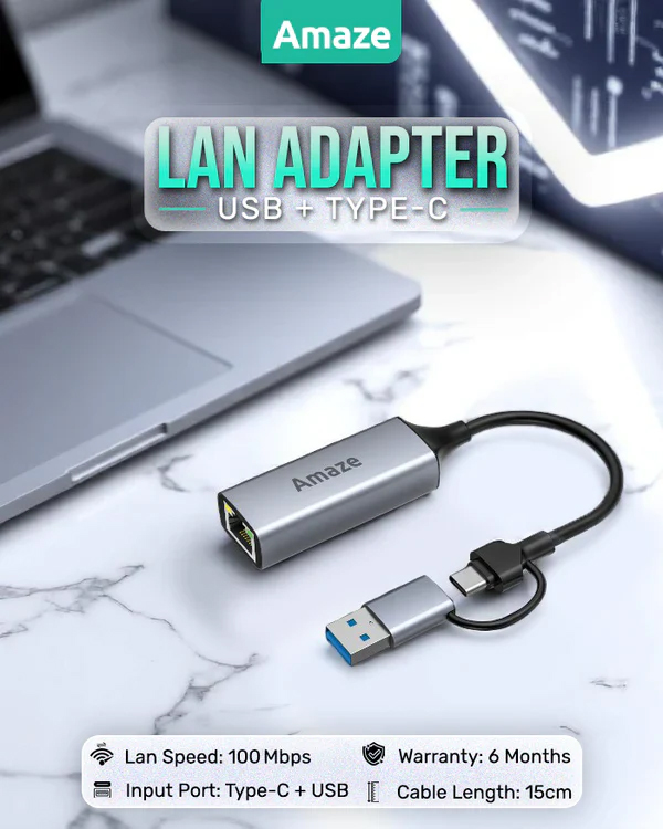 AMAZE A425S USB + TYPE-C TO LAN ADAPTER, AMAZE LAN ADAPTER USB + TYPE-C | A425s,AMAZE A425s LAN Ethernet Adapter to USB + TYPE-C Ports, AMAZE A425s TYPE-C + USB to Ethernet LAN Adapter, AMAZE A425s, A425s, USB + TYPE-C to LAN Ethernet Adapter, TYPE-C + USB to LAN Ethernet Adapter Best Discounted Minimum Price in Karachi Pakistan, AMAZE All Products Available at Best Discounted Minimum Price in Karachi Pakistan 