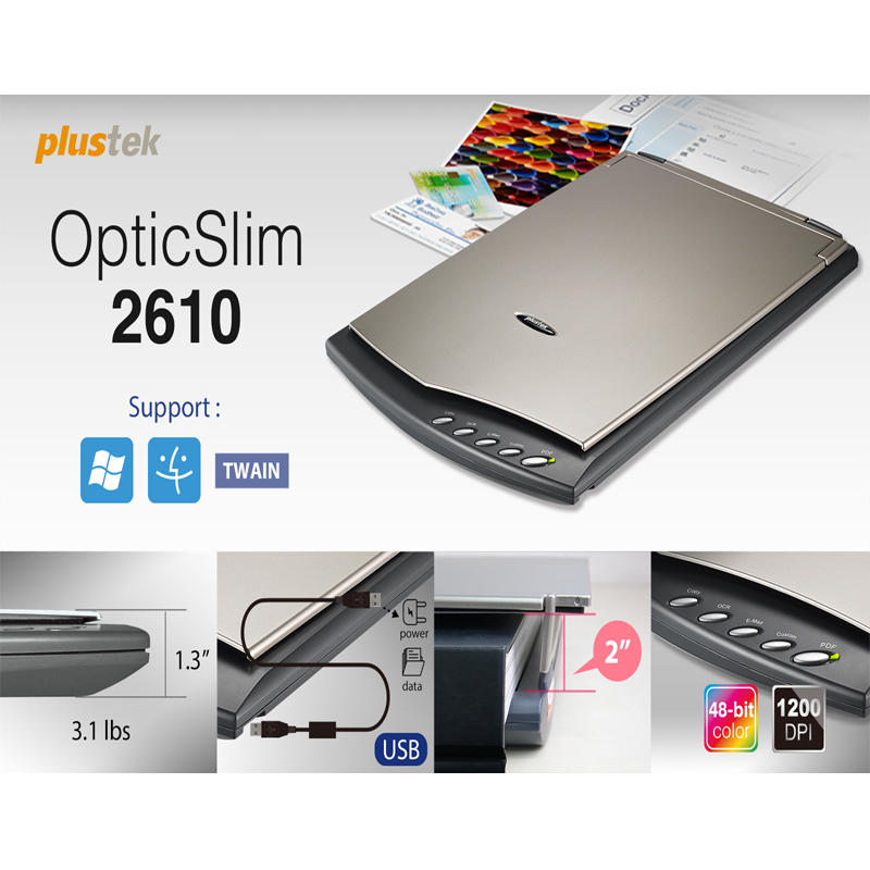 Plustek OpticSlim 2610 Pro A4 Size Flatbed Scanner